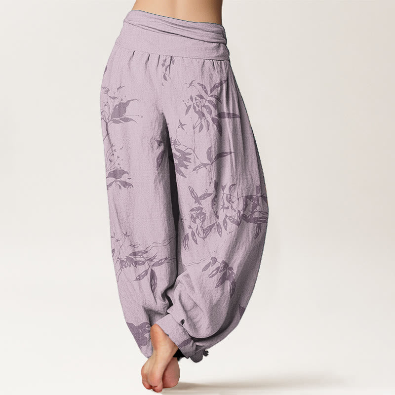 Pantalones harén de algodón puro con estampado de ramas y Buddha Stones para mujer, cintura elástica - image 9