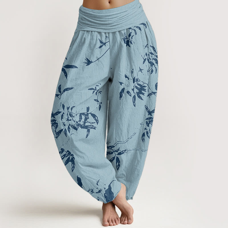 Pantalones harén de algodón puro con estampado de ramas y Buddha Stones para mujer, cintura elástica - Azul cielo profundo - US22，UK/AU26，EU54 (6XL) - image 5