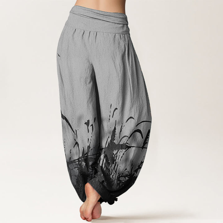 Pantalones harén de algodón puro con estampado de hierba silvestre y Buddha Stones para mujer, cintura elástica - image 1