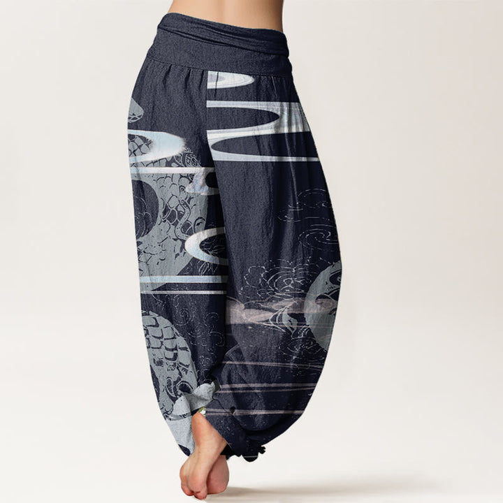 Pantalones Buddha Stones de algodón puro con diseño de nubes auspiciosas y estampado de serpiente para mujer, con cintura elástica