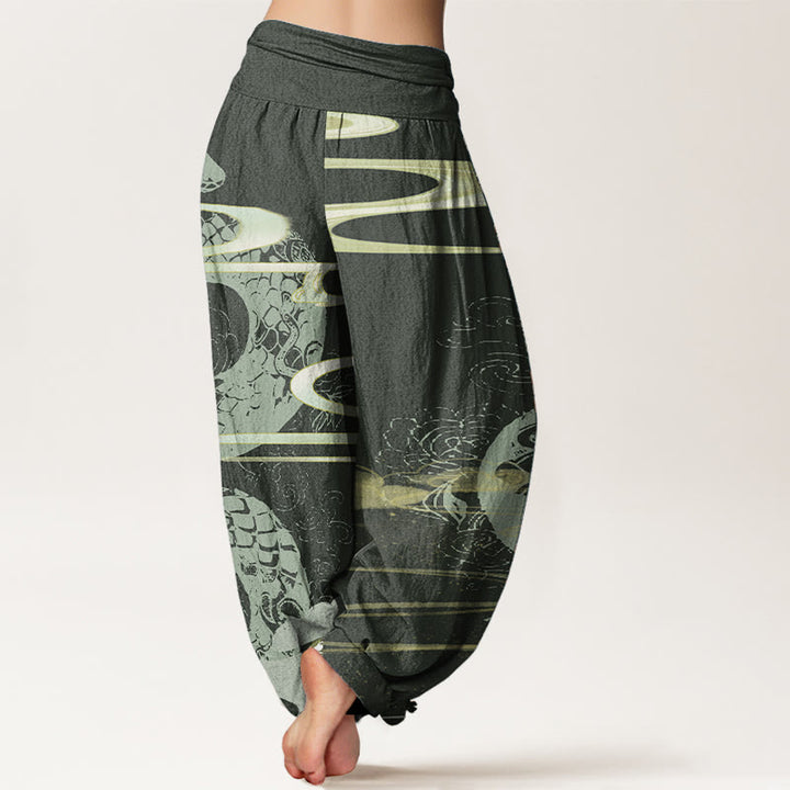 Pantalones Buddha Stones de algodón puro con diseño de nubes auspiciosas y estampado de serpiente para mujer, con cintura elástica