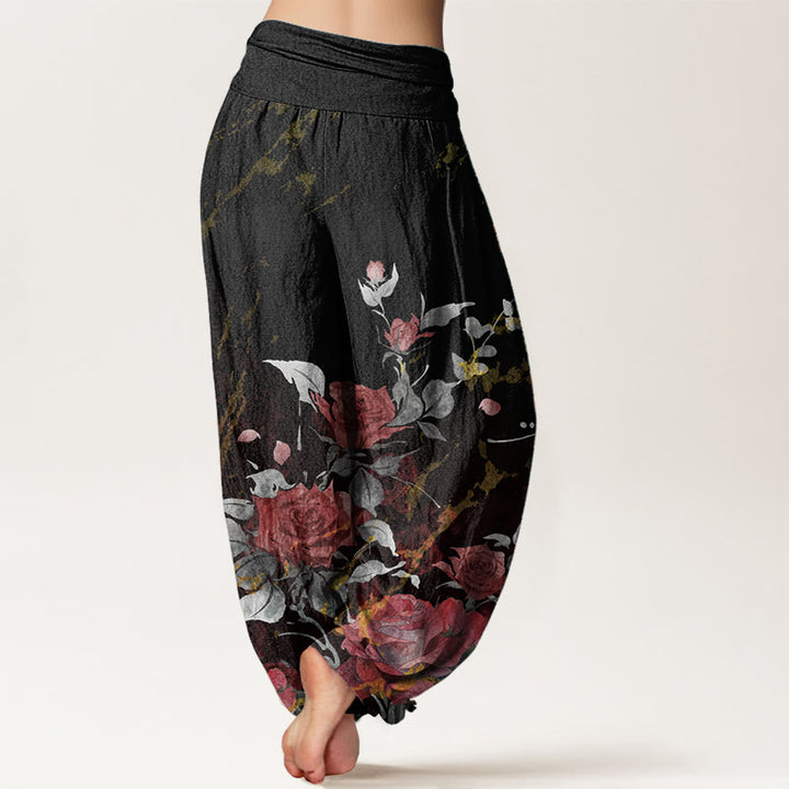 Pantalones Buddha Stones de algodón puro con estampado de rosas florecientes para mujer, cintura elástica - image 1