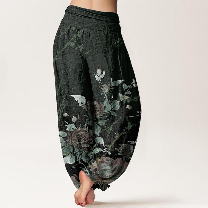 Pantalones Buddha Stones de algodón puro con estampado de rosas florecientes para mujer, cintura elástica - image 9