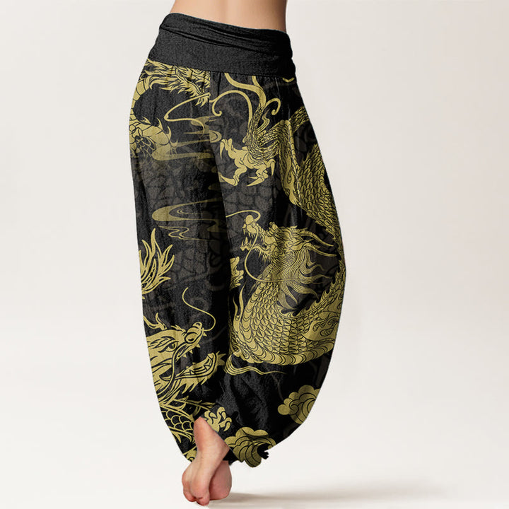 Pantalones harén de algodón puro con diseño de Buddha Stones y nubes auspiciosas para mujer, con cintura elástica - image 1