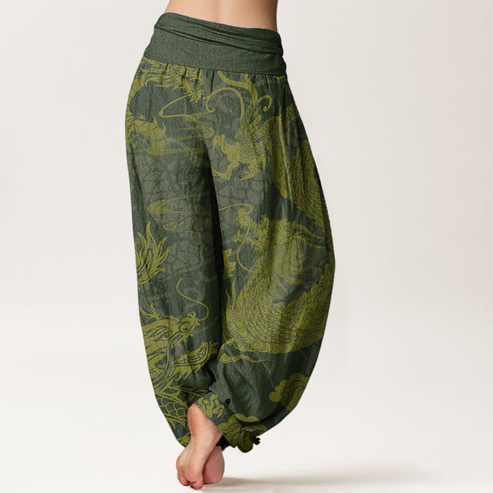 Pantalones harén de algodón puro con diseño de Buddha Stones y nubes auspiciosas para mujer, con cintura elástica - image 6