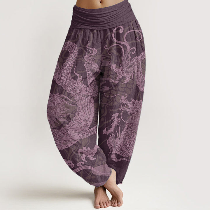 Pantalones harén de algodón puro con diseño de Buddha Stones y nubes auspiciosas para mujer, con cintura elástica - Púrpura - US22，UK/AU26，EU54 (6XL) - image 8