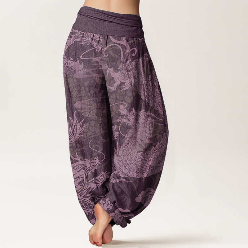Pantalones harén de algodón puro con diseño de Buddha Stones y nubes auspiciosas para mujer, con cintura elástica - image 9