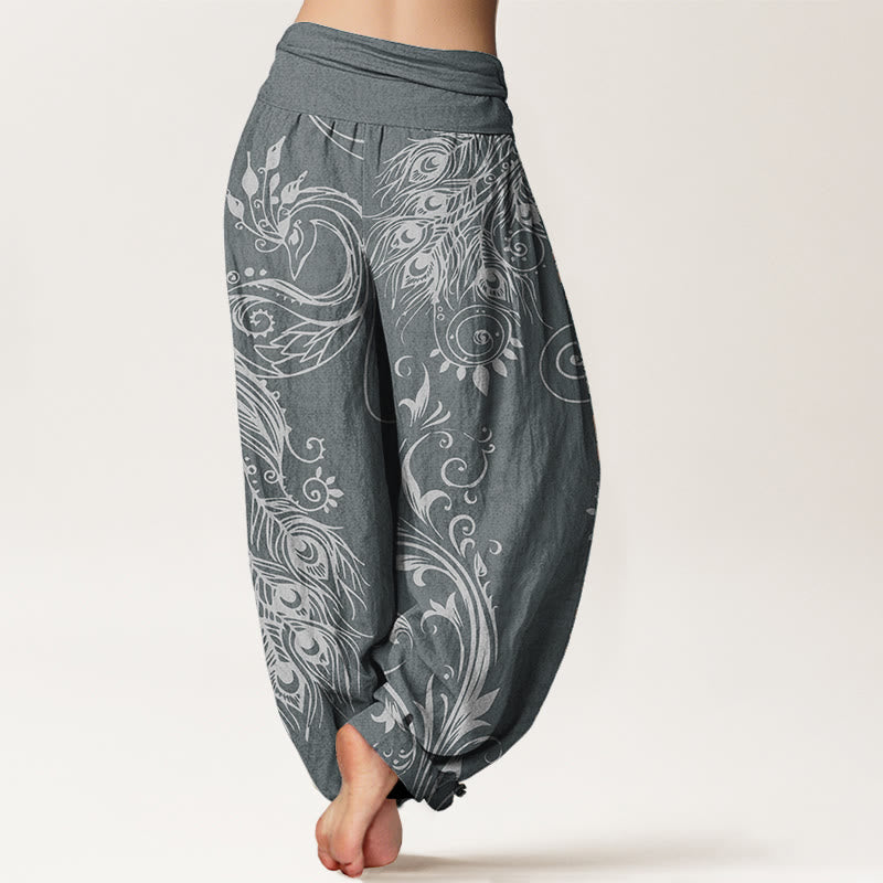 Pantalones Buddha Stones de algodón puro con diseño de pavo real para mujer, estilo casual, con cintura elástica - image 6