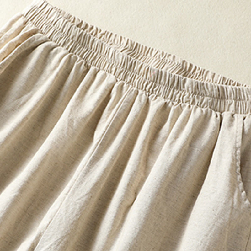 Pantalones harén de lino y algodón para mujer, con bordado de cachemira, estilo vintage de verano, con bolsillos - image 9