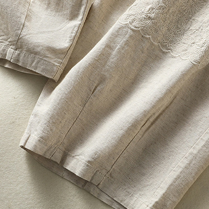 Pantalones harén de lino y algodón para mujer, con bordado de cachemira, estilo vintage de verano, con bolsillos - image 13