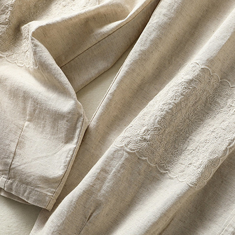 Pantalones harén de lino y algodón para mujer, con bordado de cachemira, estilo vintage de verano, con bolsillos - image 14