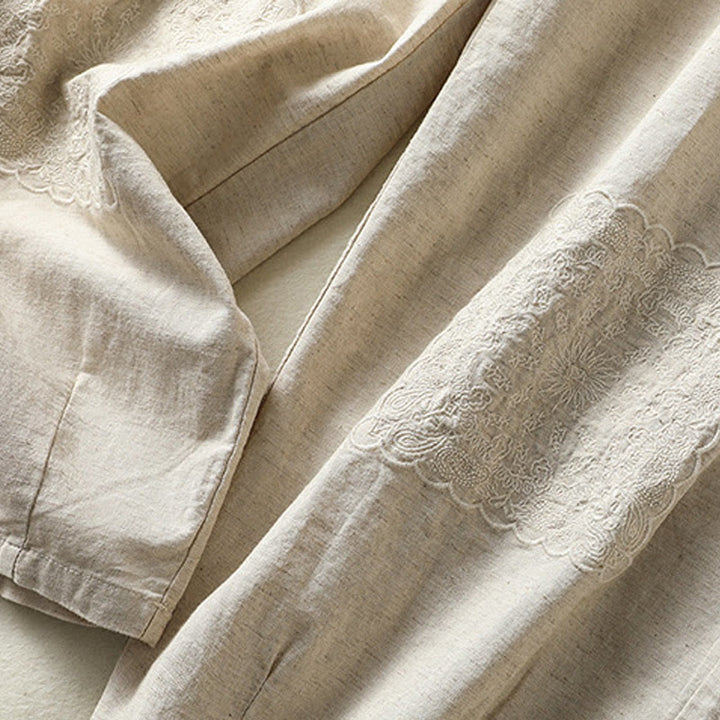 Pantalones harén de lino y algodón para mujer, con bordado de cachemira, estilo vintage de verano, con bolsillos - image 14