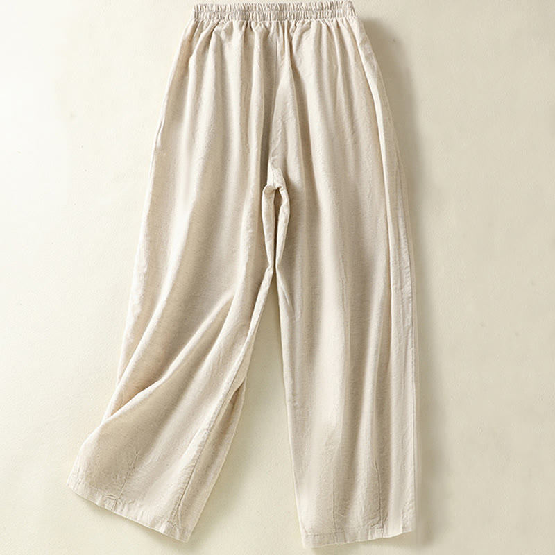 Pantalones harén de lino y algodón para mujer, con bordado de cachemira, estilo vintage de verano, con bolsillos - image 7