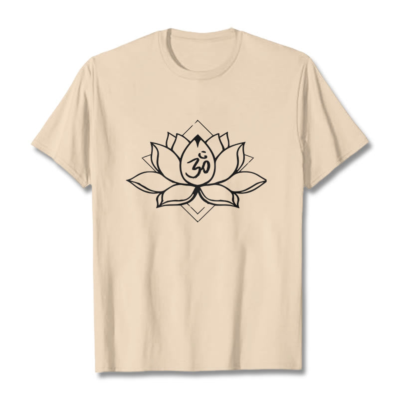 Camiseta de algodón con estampado sánscrito Om de loto floreciente y Buddha Stones - Sopa de mariscos - 2XL - image 9