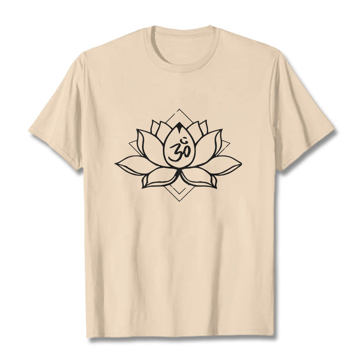 Camiseta de algodón con estampado sánscrito Om de loto floreciente y Buddha Stones - Sopa de mariscos - 2XL - image 9