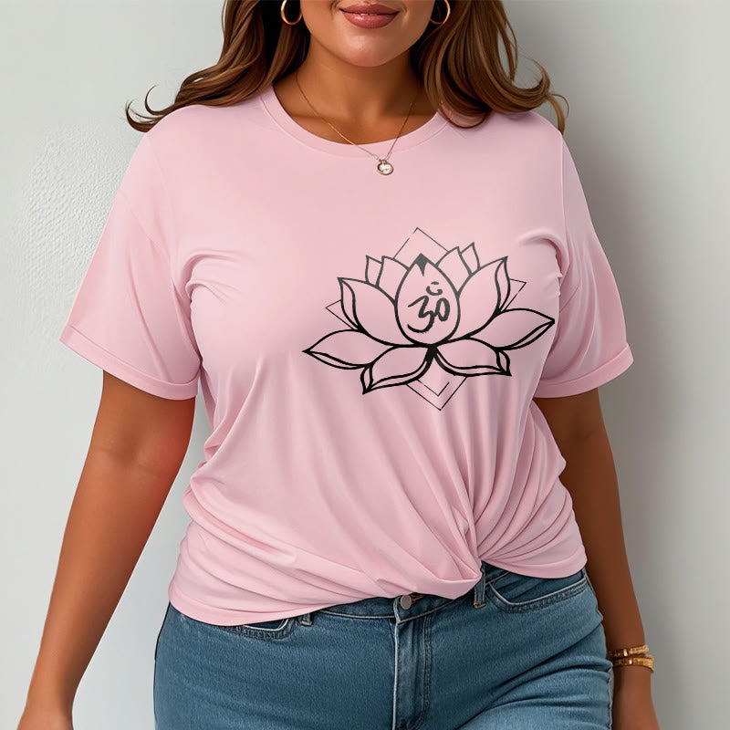 Camiseta de algodón con estampado sánscrito Om de loto floreciente y Buddha Stones - image 14