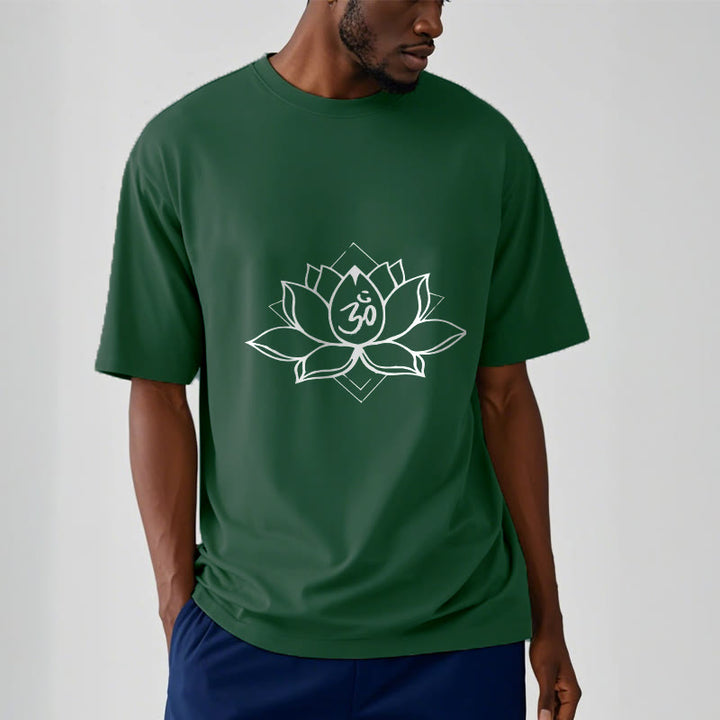 Camiseta de algodón con estampado sánscrito Om de loto floreciente y Buddha Stones - image 11