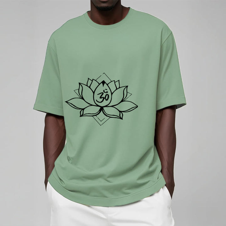 Camiseta de algodón con estampado sánscrito Om de loto floreciente y Buddha Stones - image 15