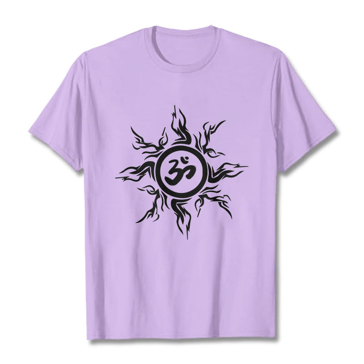 Camiseta de algodón con diseño de rayos de sol y Buddha Stones alrededor del símbolo Om - Ciruela - 2XL - image 16