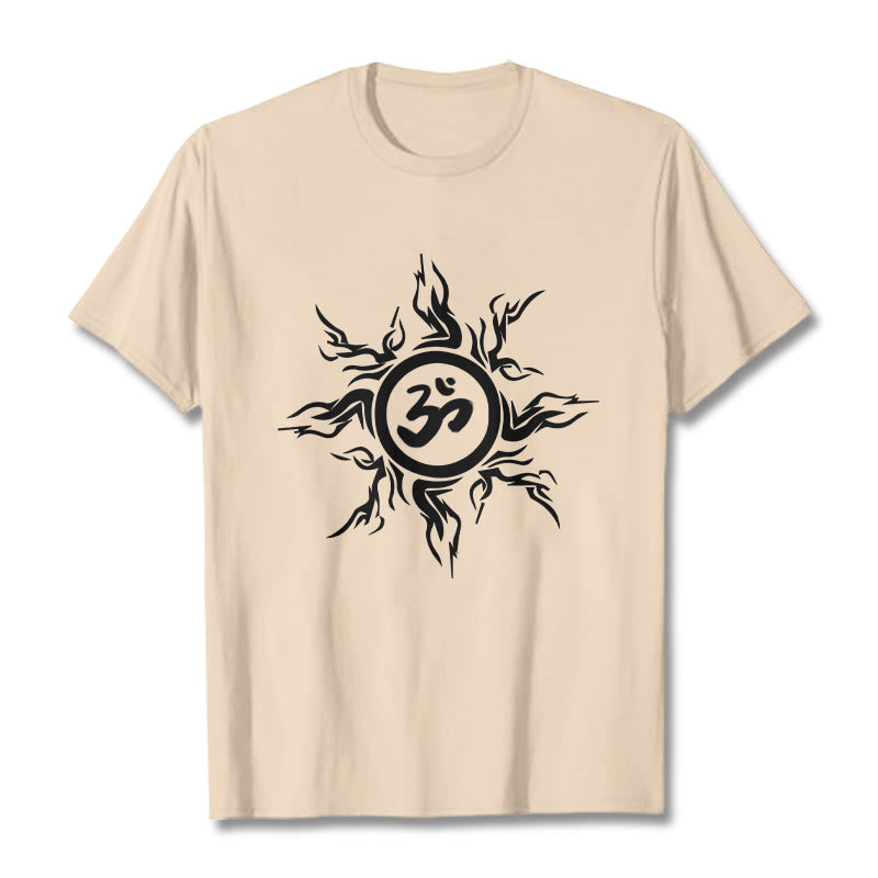 Camiseta de algodón con diseño de rayos de sol y Buddha Stones alrededor del símbolo Om - Sopa de mariscos - 2XL - image 9