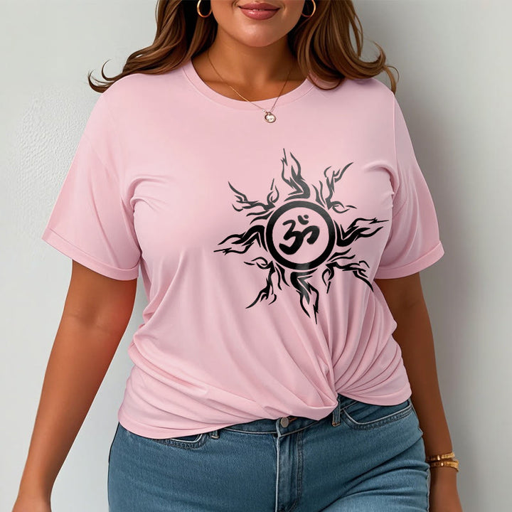 Camiseta de algodón con diseño de rayos de sol y Buddha Stones alrededor del símbolo Om - image 14