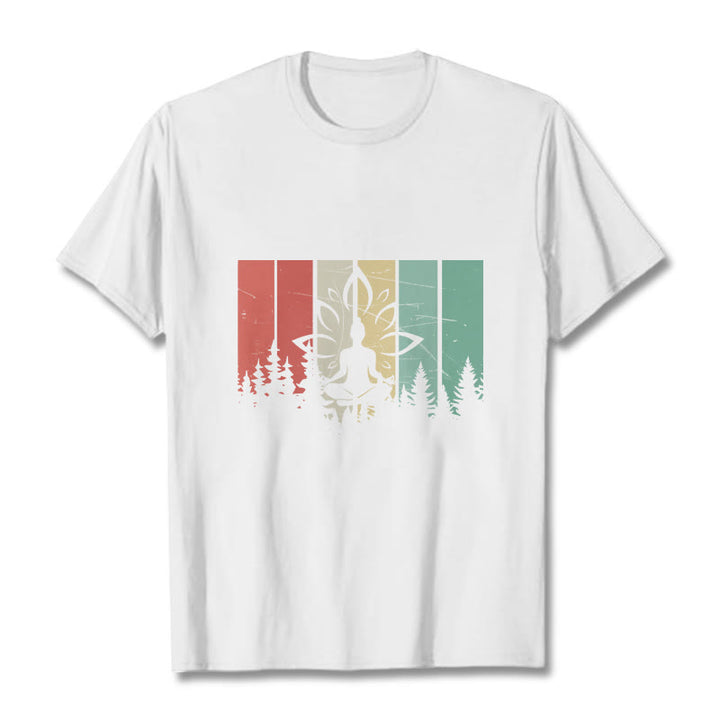 Camiseta de algodón con estatua de Buda meditando en posición de loto y estampado de sombras. - Blanco - 2XL - image 5