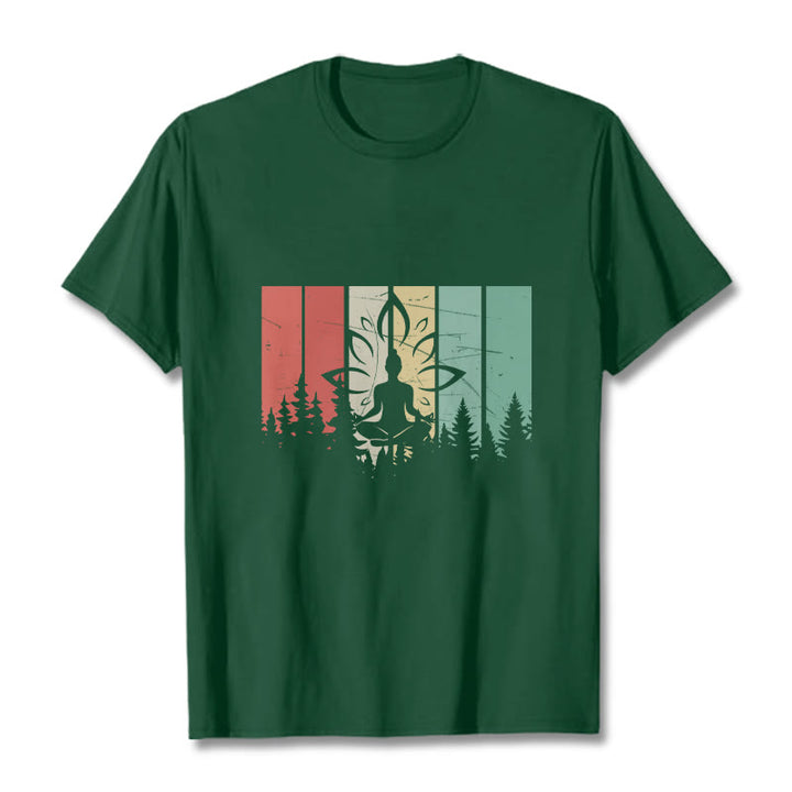 Camiseta de algodón con estatua de Buda meditando en posición de loto y estampado de sombras. - Verde bosque - 2XL - image 10