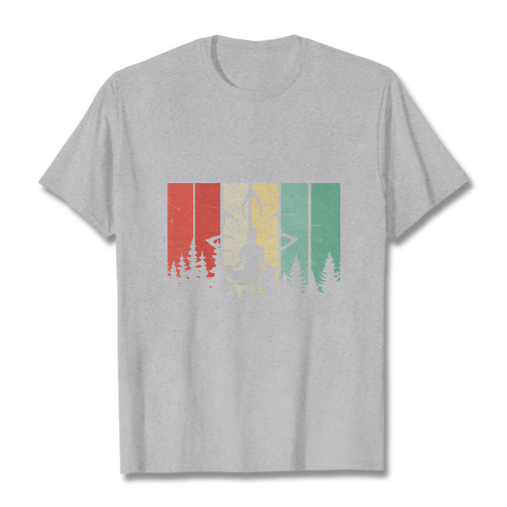 Camiseta de algodón con estatua de Buda meditando en posición de loto y estampado de sombras. - Gris claro - 2XL - image 20
