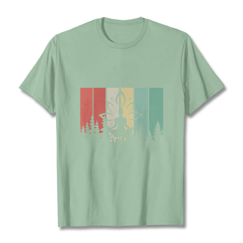 Camiseta de algodón con estatua de Buda meditando en posición de loto y estampado de sombras. - Verde pálido - 2XL - image 14
