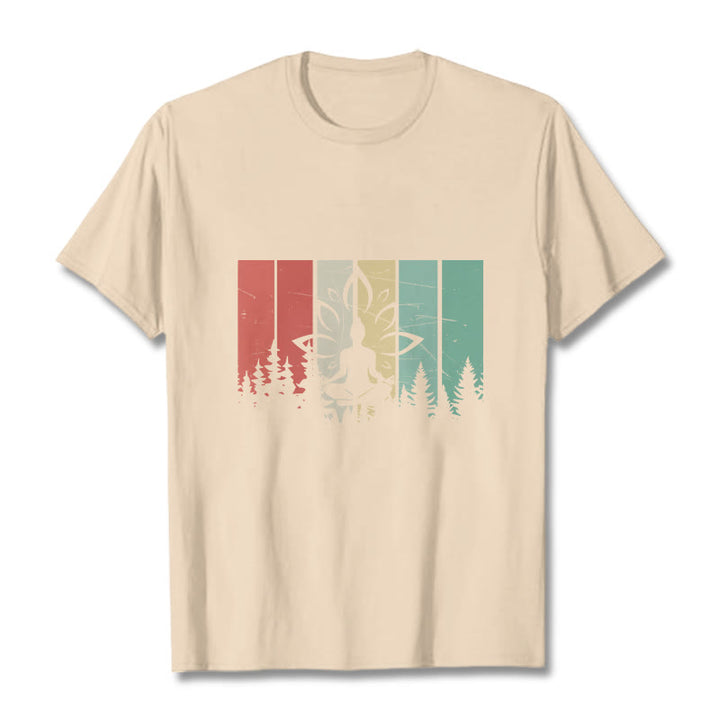 Camiseta de algodón con estatua de Buda meditando en posición de loto y estampado de sombras. - Sopa de mariscos - 2XL - image 9