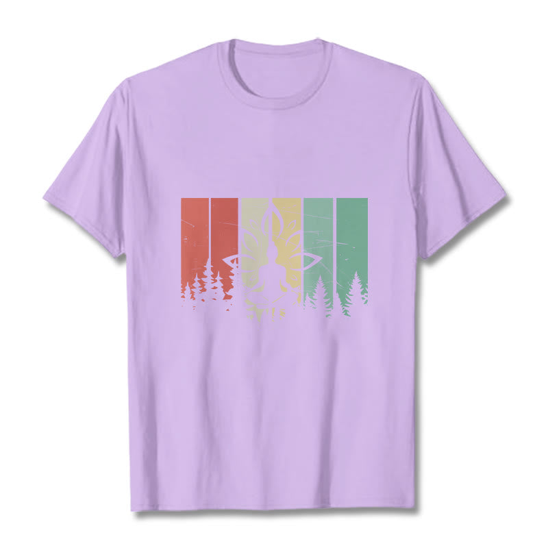 Camiseta de algodón con estatua de Buda meditando en posición de loto y estampado de sombras. - Ciruela - 2XL - image 17