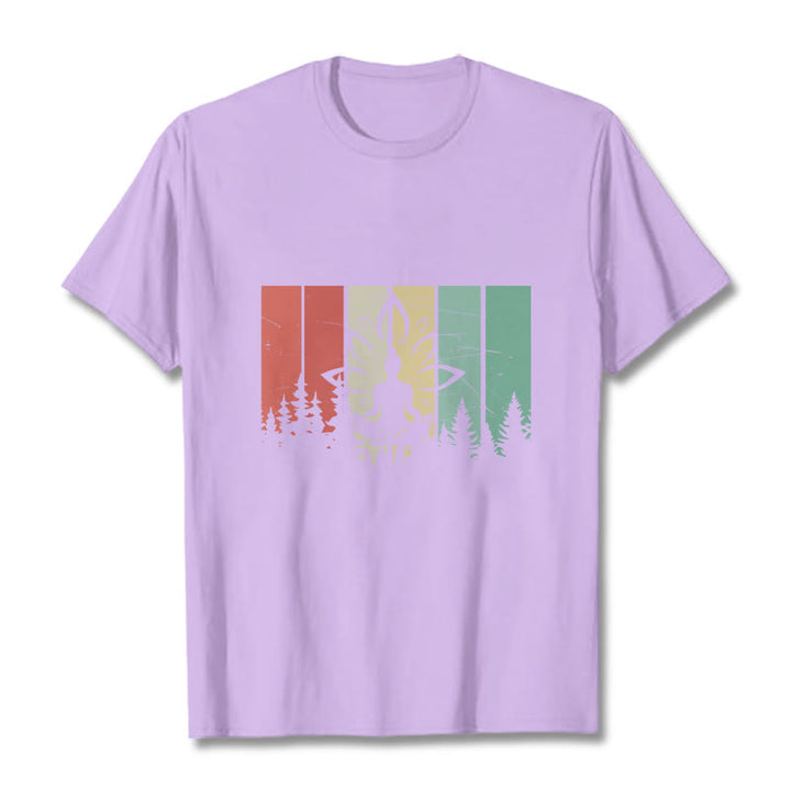 Camiseta de algodón con estatua de Buda meditando en posición de loto y estampado de sombras. - Ciruela - 2XL - image 17