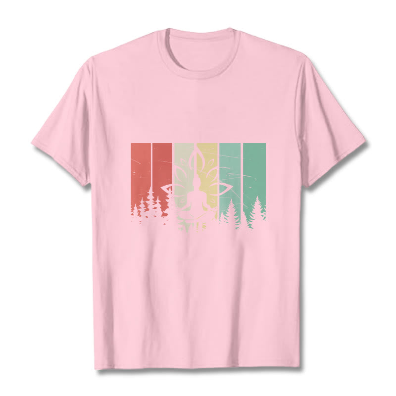 Camiseta de algodón con estatua de Buda meditando en posición de loto y estampado de sombras. - Rosa claro - 2XL - image 13