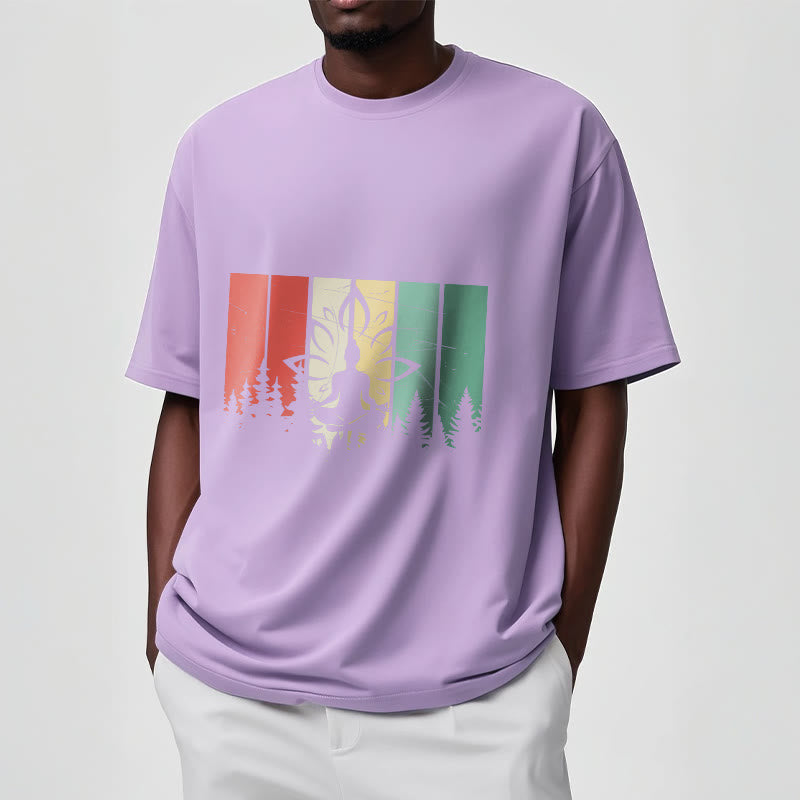 Camiseta de algodón con estatua de Buda meditando en posición de loto y estampado de sombras. - image 18
