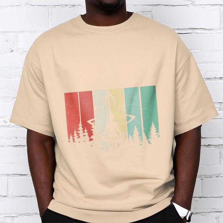 Camiseta de algodón con estatua de Buda meditando en posición de loto y estampado de sombras. - image 9
