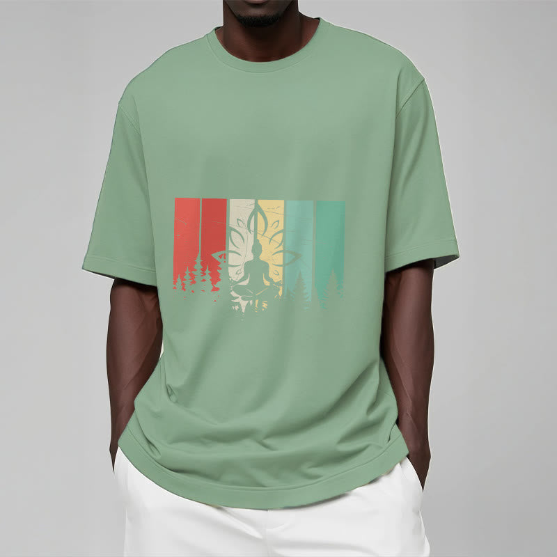 Camiseta de algodón con estatua de Buda meditando en posición de loto y estampado de sombras. - image 15
