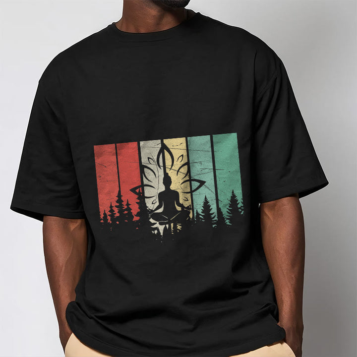 Camiseta de algodón con estatua de Buda meditando en posición de loto y estampado de sombras. - image 1