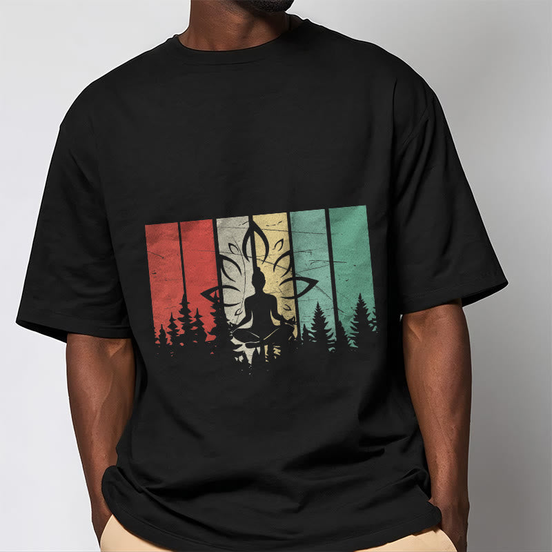 Camiseta de algodón con estatua de Buda meditando en posición de loto y estampado de sombras. - image 2