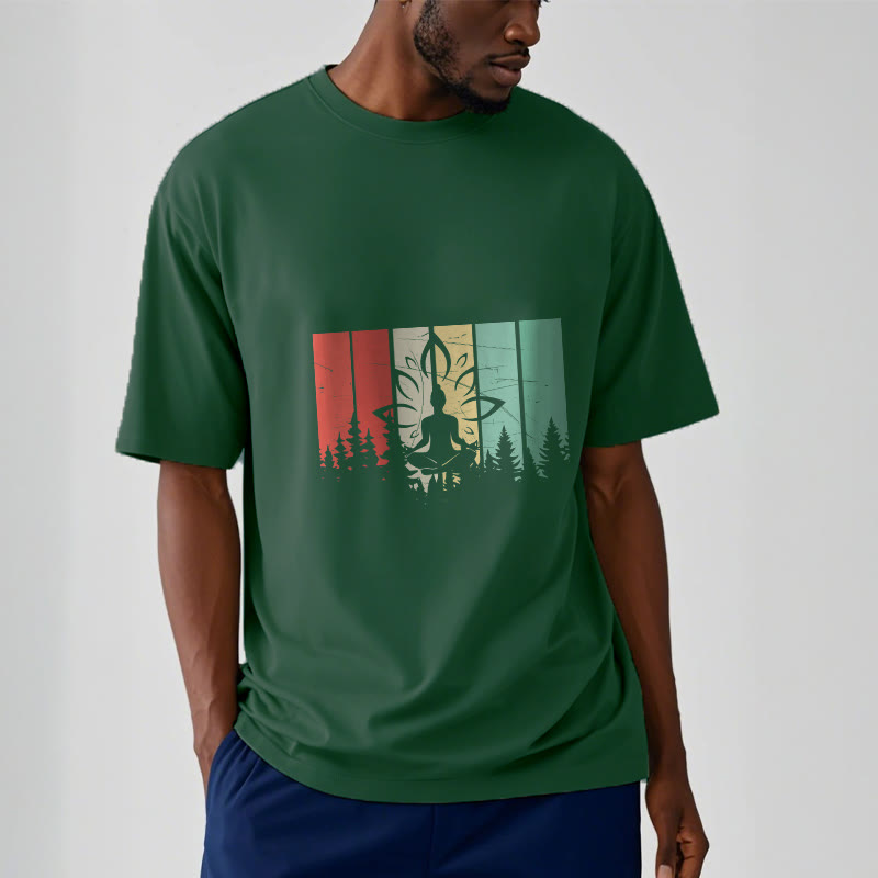 Camiseta de algodón con estatua de Buda meditando en posición de loto y estampado de sombras. - image 12