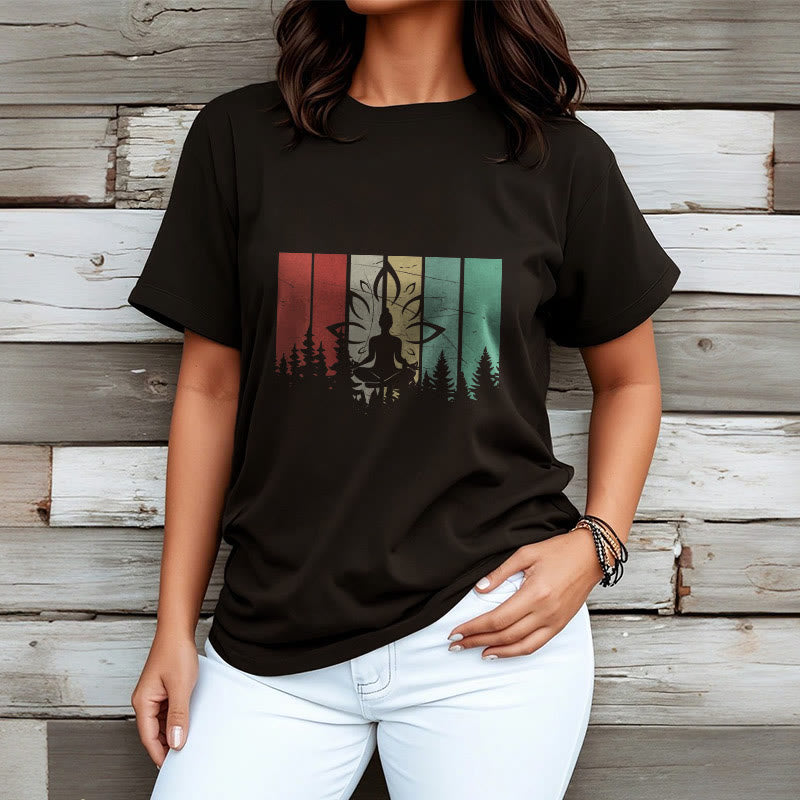 Camiseta de algodón con estatua de Buda meditando en posición de loto y estampado de sombras. - image 3