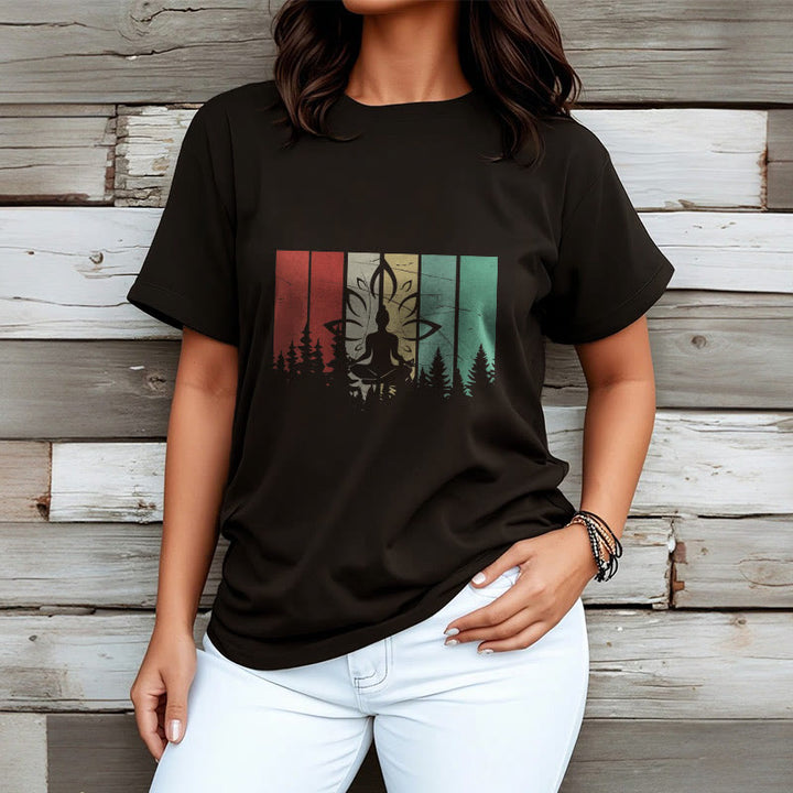 Camiseta de algodón con estatua de Buda meditando en posición de loto y estampado de sombras. - image 3