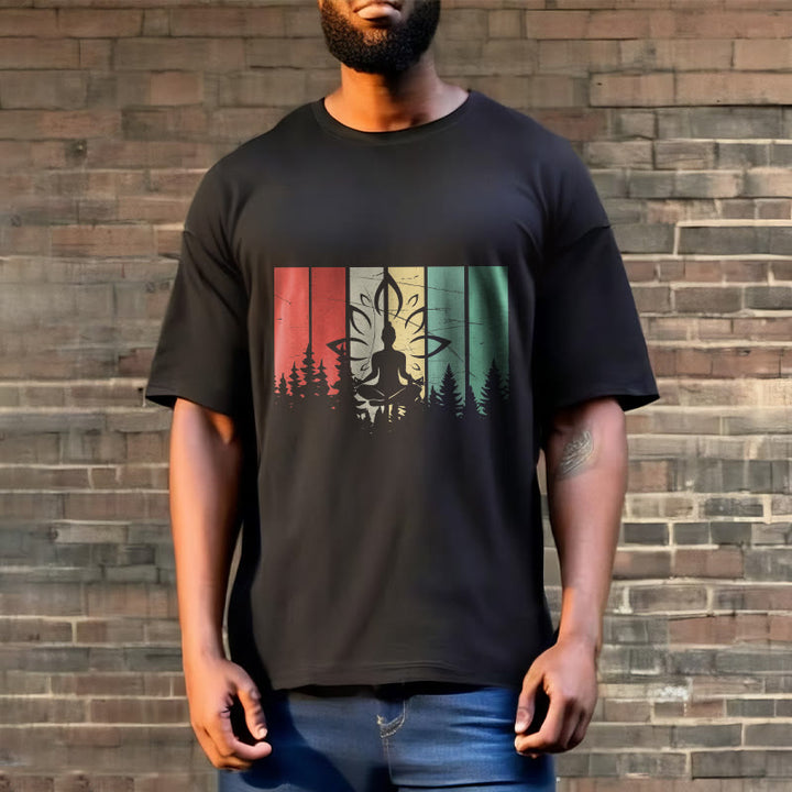 Camiseta de algodón con estatua de Buda meditando en posición de loto y estampado de sombras. - image 4