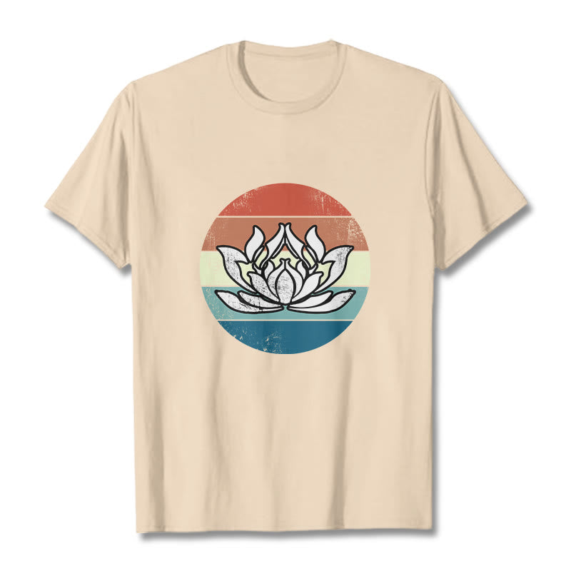 Camiseta de algodón con estampado de rayas coloridas y loto floreciente de Buddha Stones - Sopa de mariscos - 2XL - image 9