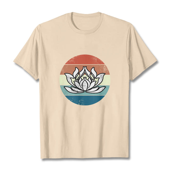 Camiseta de algodón con estampado de rayas coloridas y loto floreciente de Buddha Stones - Sopa de mariscos - 2XL - image 9
