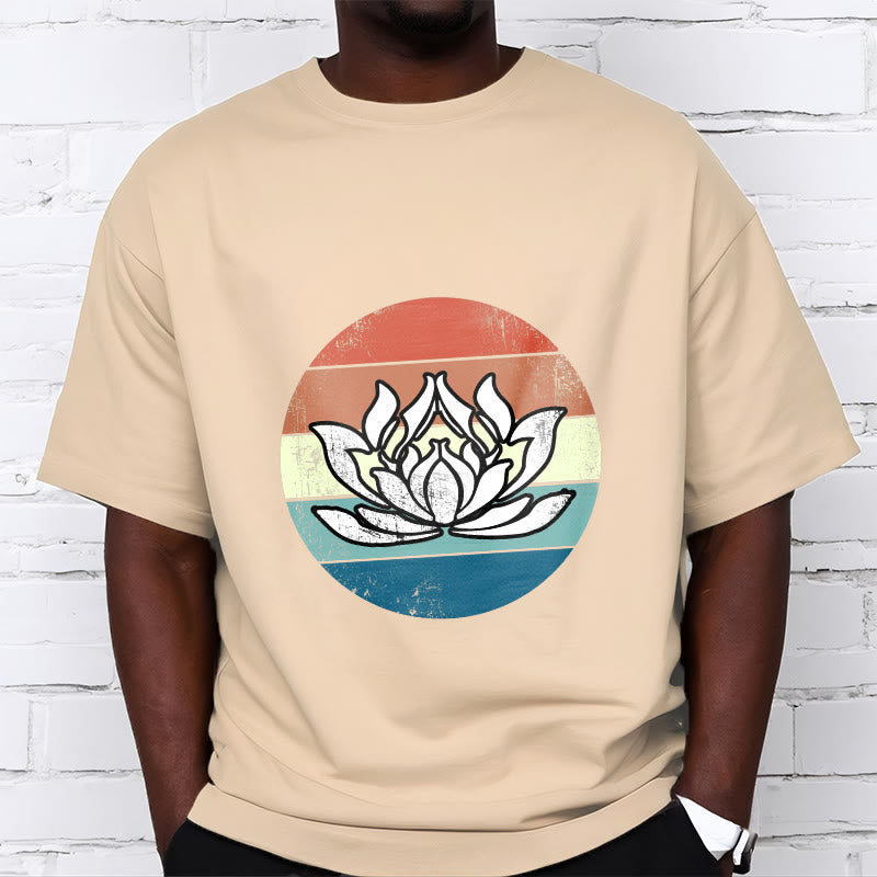 Camiseta de algodón con estampado de rayas coloridas y loto floreciente de Buddha Stones - image 10