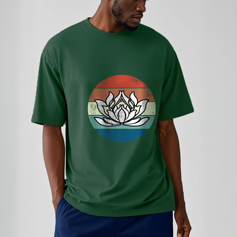 Camiseta de algodón con estampado de rayas coloridas y loto floreciente de Buddha Stones - image 12