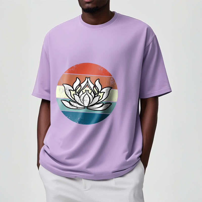 Camiseta de algodón con estampado de rayas coloridas y loto floreciente de Buddha Stones - image 17