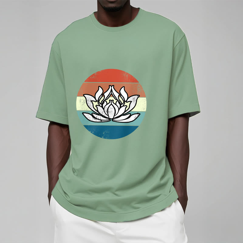 Camiseta de algodón con estampado de rayas coloridas y loto floreciente de Buddha Stones - image 16