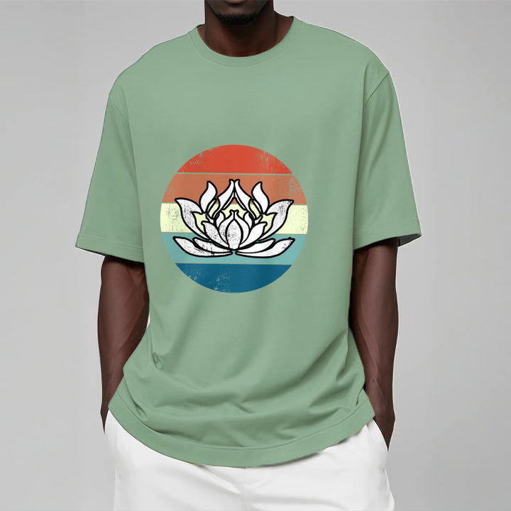 Camiseta de algodón con estampado de rayas coloridas y loto floreciente de Buddha Stones - image 16
