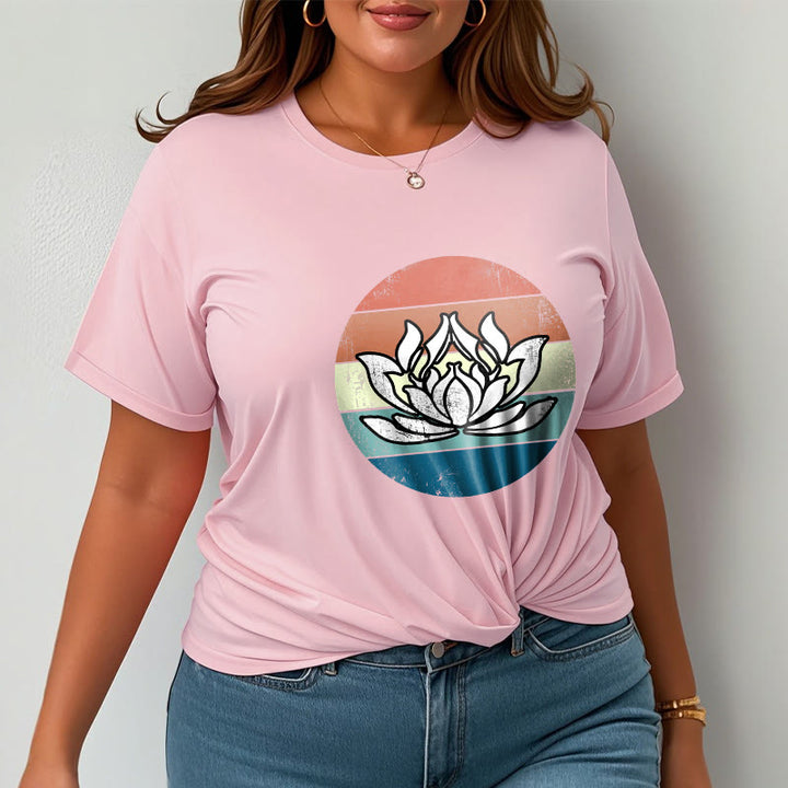 Camiseta de algodón con estampado de rayas coloridas y loto floreciente de Buddha Stones - image 14